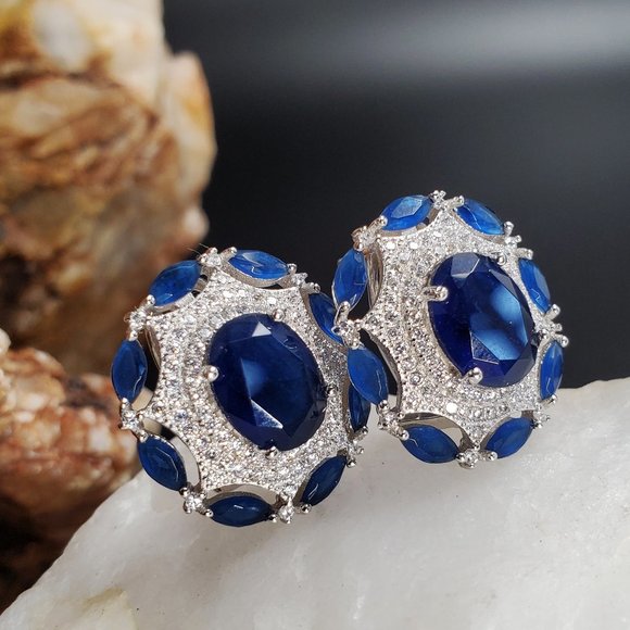 Sterling Silver 925 Earrings Luxury Jewelry Sapphire  Designer Silversmith